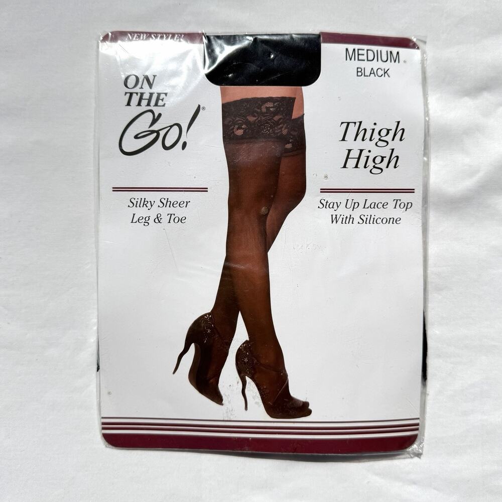On The Go! Lace Top Queen Thigh High Stockings Medium Black